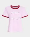 Cinq À Sept Paris New York Cotton Graphic Ringer T-shirt In Pink Opal