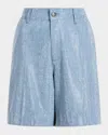 Cinq À Sept Cinq A Sept Chambray Rhinestone Shorts In Medium Blue