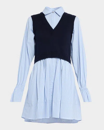 Cinq À Sept Patsy Combo Knit Vest And Poplin Shirtdress In Blue