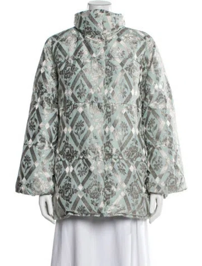 Pre-owned Cinq À Sept Patterned Coat In Green