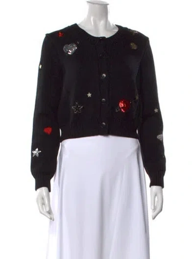 Pre-owned Cinq À Sept Patterned Crew Neck Sweater In Black