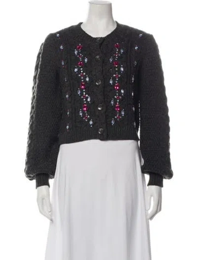 Pre-owned Cinq À Sept Patterned Crew Neck Sweater In Black