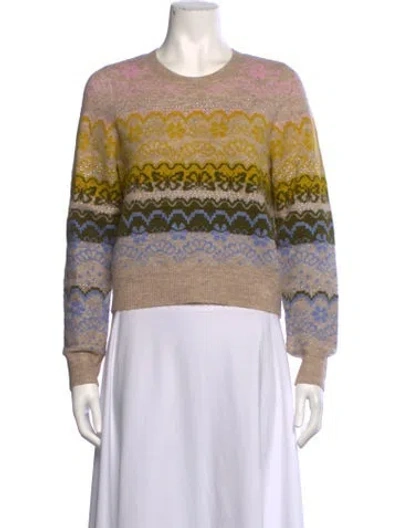 Pre-owned Cinq À Sept Patterned Crew Neck Sweater In Multicolor