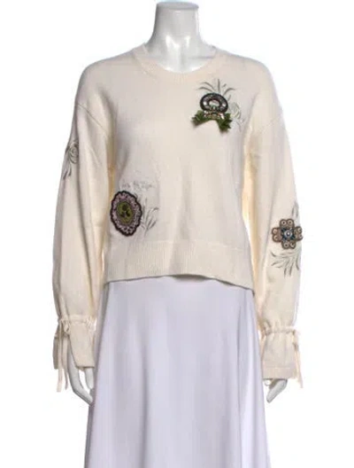 Pre-owned Cinq À Sept Patterned Crew Neck Sweater In Neutrals