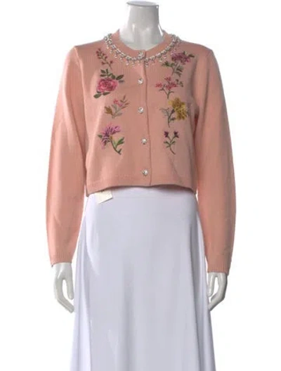 Pre-owned Cinq À Sept Patterned Crew Neck Sweater In Pink
