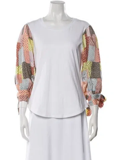 Pre-owned Cinq À Sept Patterned Crew Neck T-shirt In White