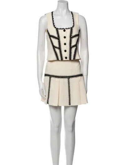 Pre-owned Cinq À Sept Patterned Crochet Trim Skirt Set W/ Tags In Neutral