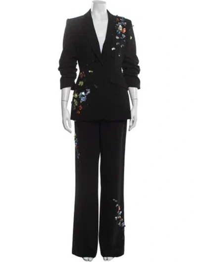 Pre-owned Cinq À Sept Patterned Crystal Embellishments Pantsuit In Black