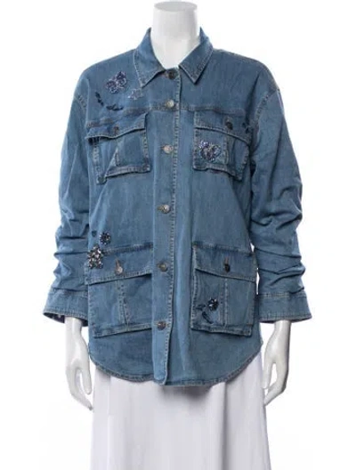 Pre-owned Cinq À Sept Patterned Denim Jacket In Blue