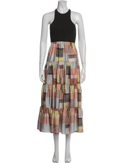 Pre-owned Cinq À Sept Patterned Long Dress In Yellow