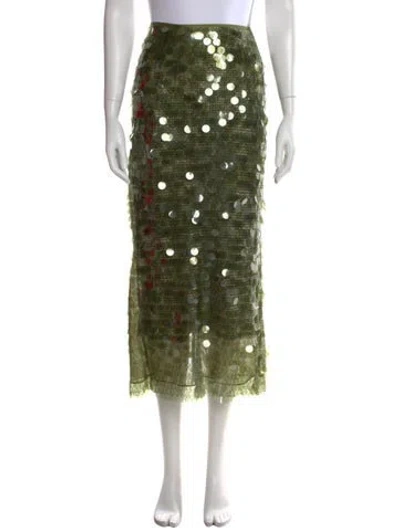 Pre-owned Cinq À Sept Patterned Midi Length Skirt In Green