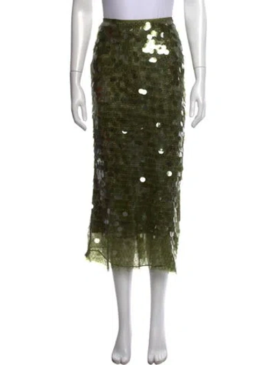 Pre-owned Cinq À Sept Patterned Midi Length Skirt W/ Tags In Green