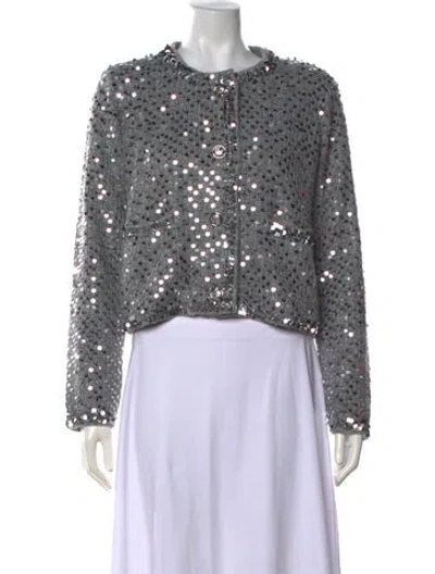 Pre-owned Cinq À Sept Patterned Open Front Sweater In Multicolor