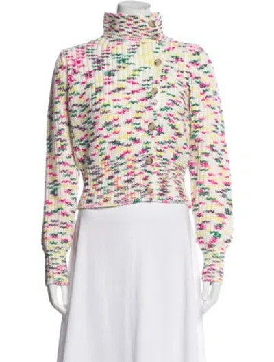 Pre-owned Cinq À Sept Patterned Open Front Sweater In White