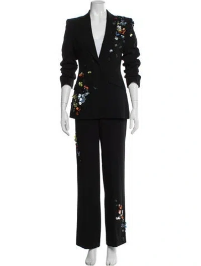 Pre-owned Cinq À Sept Patterned Sequin Embellishments Pant Set W/ Tags In Black