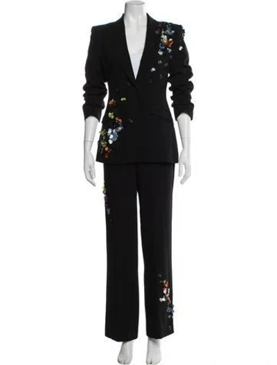 Pre-owned Cinq À Sept Patterned Sequin Embellishments Pant Set W/ Tags In Black