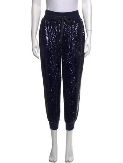 Pre-owned Cinq À Sept Patterned Straight Leg Pants In Blue/metallic