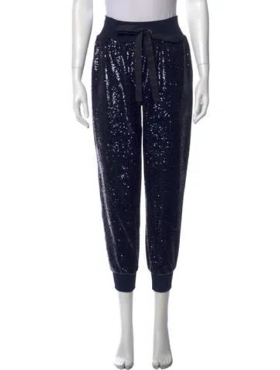 Pre-owned Cinq À Sept Patterned Straight Leg Pants In Blue/metallic