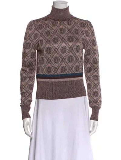 Pre-owned Cinq À Sept Patterned Turtleneck Sweater In Pink