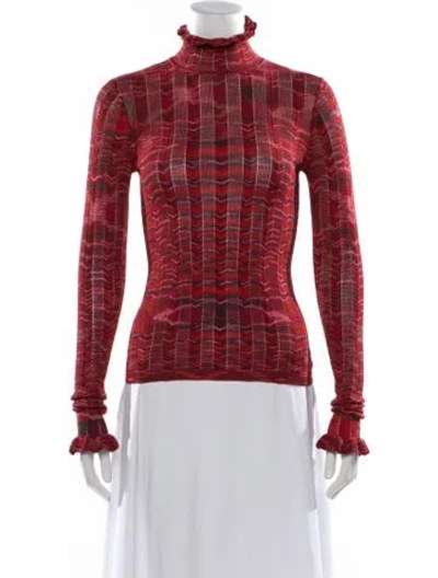 Pre-owned Cinq À Sept Patterned Turtleneck Sweater In Red