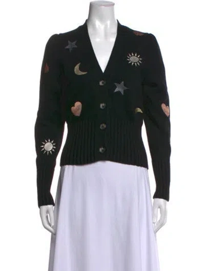 Pre-owned Cinq À Sept Patterned V-neck Sweater In Black