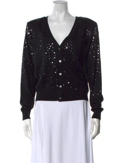 Pre-owned Cinq À Sept Patterned V-neck Sweater In Black
