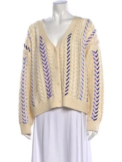 Pre-owned Cinq À Sept Patterned V-neck Sweater In Neutrals
