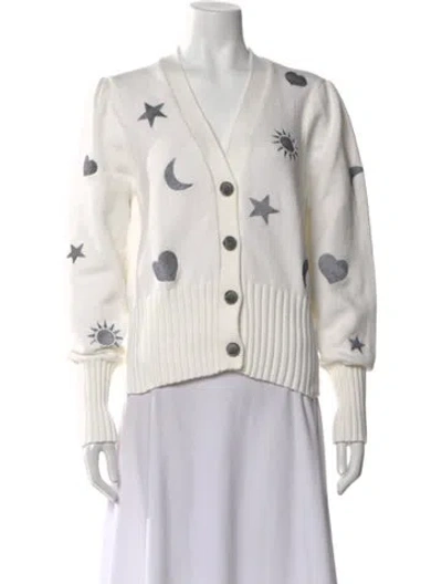 Pre-owned Cinq À Sept Patterned V-neck Sweater In White