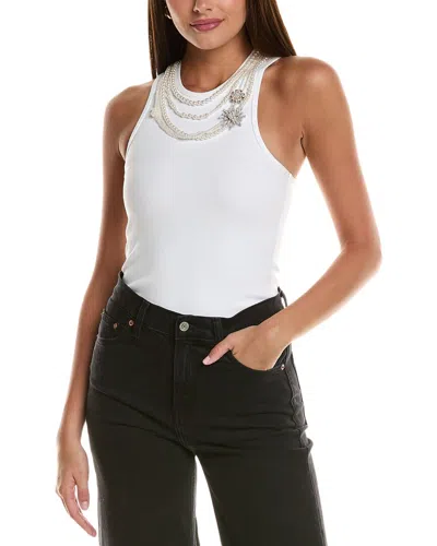 Cinq À Sept Pearl Chain Embellished Lizzie Tank Top In White