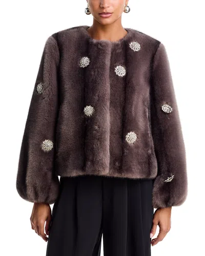 Cinq À Sept Cinq A Sept Pearl Drop Rhinestone Embellished Faux Fur Coat In Purple