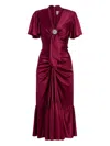 Cinq À Sept Peeta Brooch Ruffled Midi Dress In Burgundy