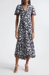 Cinq À Sept Peeta Graphic Floral-print Midi Dress In Navy/ Ivory