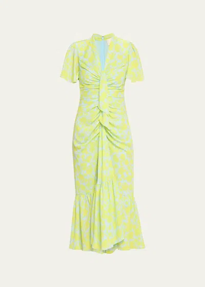 Cinq À Sept Peeta Graphic Floral-print Midi Dress In Serene Skyfres