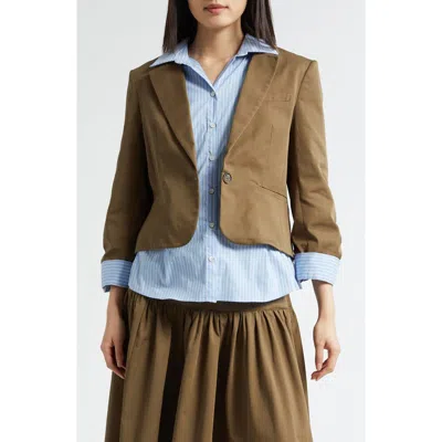 Cinq À Sept Peri Stretch Cotton Twofer Blazer In Brown