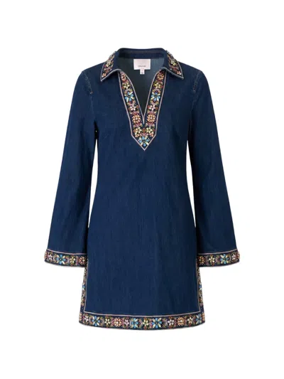 Cinq À Sept Pierson Crystal-embellished Denim Mini Dress In Blue