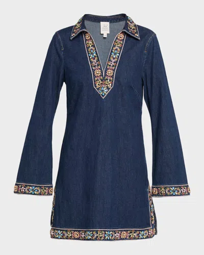 Cinq À Sept Pierson Embroidered Denim Mini Dress In Blue