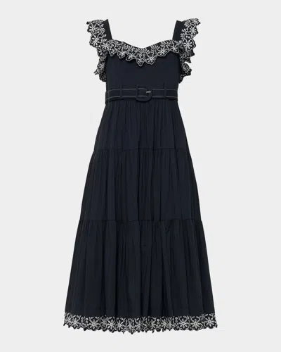 Cinq À Sept Pierson Embroidered Tiered Midi Dress In Multi