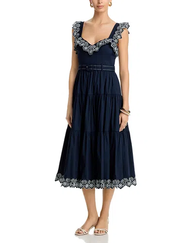 Cinq À Sept Pierson Embroidered Tiered Midi Dress In Multi