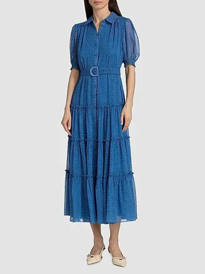 Cinq À Sept Pindot Midi Halbini Dress In Twilight Bay Ivory In Blue