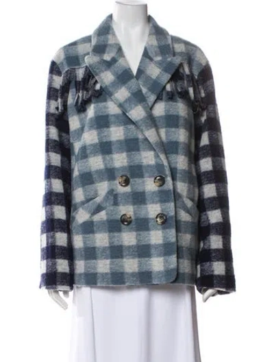 Pre-owned Cinq À Sept Plaid Print Blazer In Blue