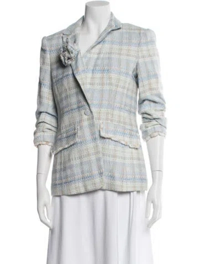 Pre-owned Cinq À Sept Plaid Print Blazer In Blue
