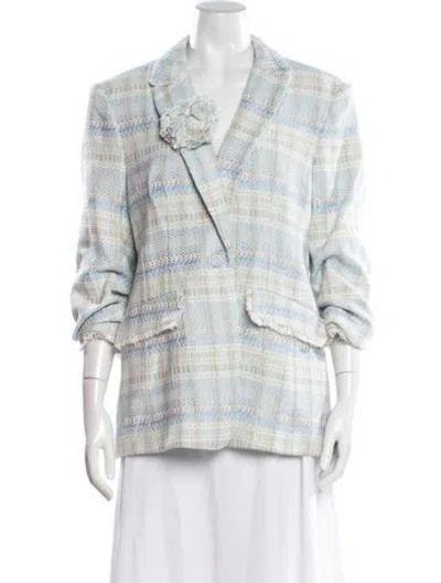 Pre-owned Cinq À Sept Plaid Print Blazer In Blue