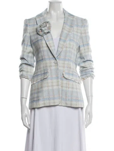 Pre-owned Cinq À Sept Plaid Print Blazer In Blue