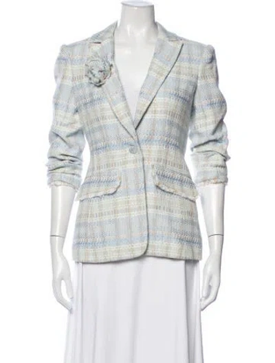 Pre-owned Cinq À Sept Plaid Print Blazer In Blue