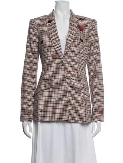 Pre-owned Cinq À Sept Plaid Print Blazer In Clear/pink