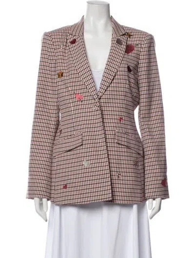 Pre-owned Cinq À Sept Plaid Print Blazer In Pink