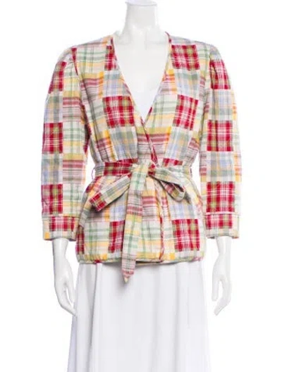 Pre-owned Cinq À Sept Plaid Print Blazer In Red