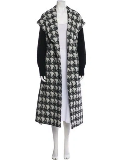Pre-owned Cinq À Sept Plaid Print Coat In Black
