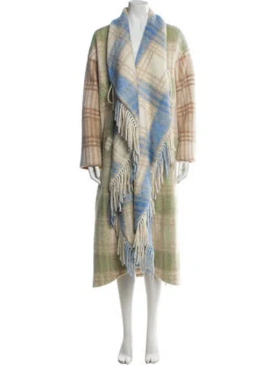 Pre-owned Cinq À Sept Plaid Print Coat In Blue