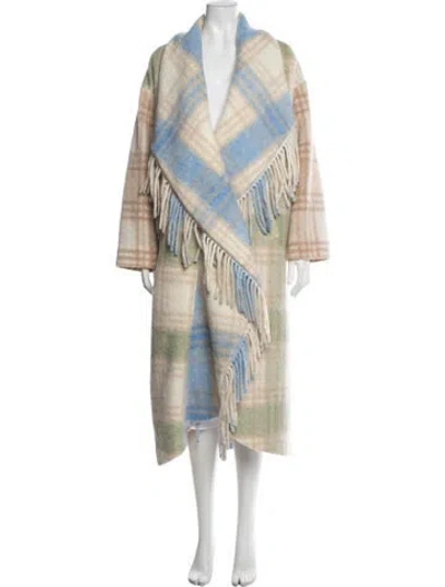 Pre-owned Cinq À Sept Plaid Print Coat In Blue/green/neutrals